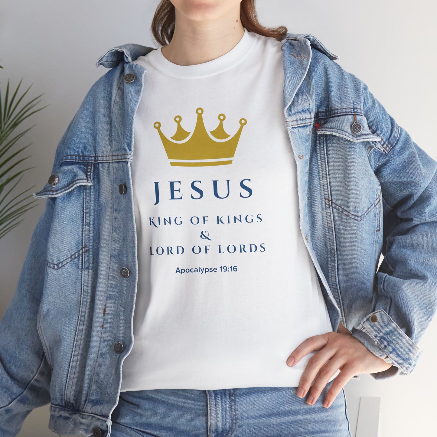 Camiseta Unisex de Algodón Grueso con Temática de Fe | Diseño "Jesús, Rey de Reyes"