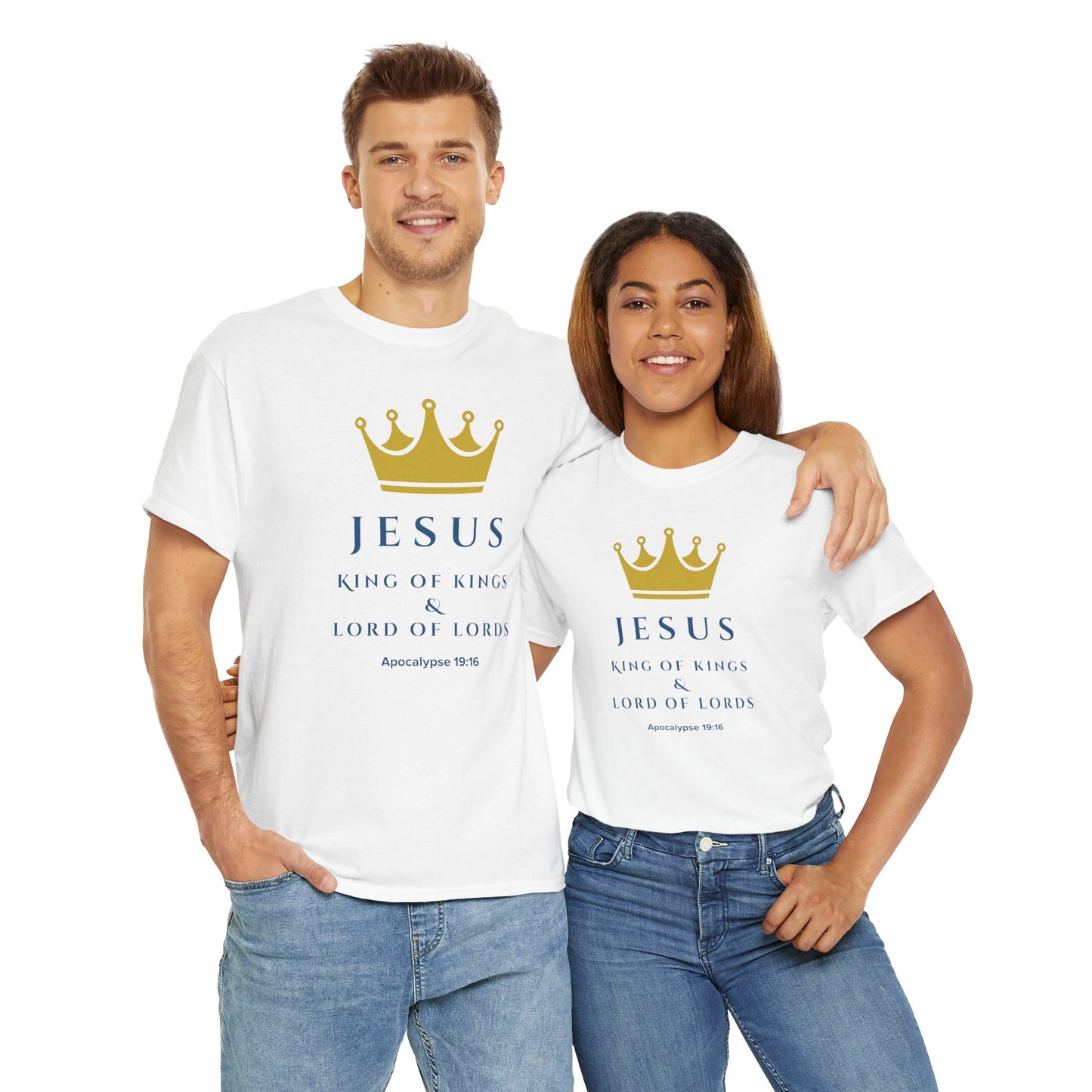 Camiseta Unisex de Algodón Grueso con Temática de Fe | Diseño "Jesús, Rey de Reyes"